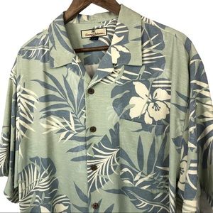 Tommy Bahama Green Button Front Silk Shirt Large
